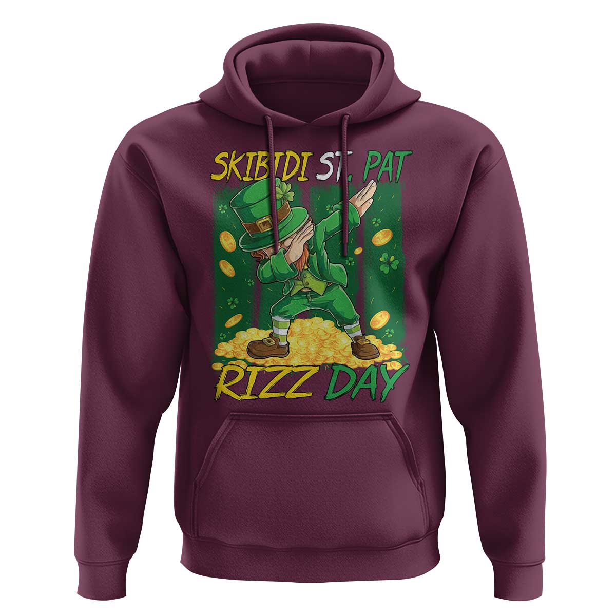 Funny Skibidi St Pat Rizz Day Hoodie Dabbing Leprechaun Shamrock Coin