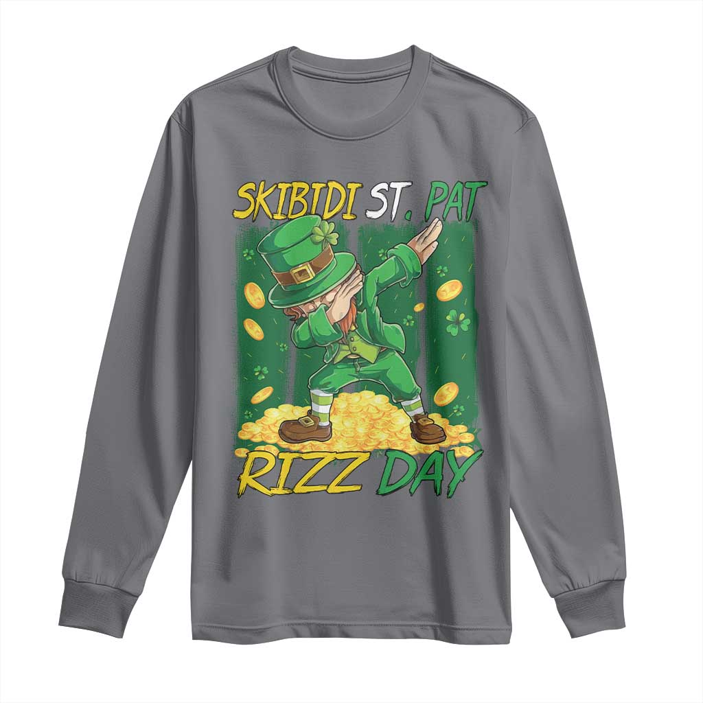 Funny Skibidi St Pat Rizz Day Long Sleeve Shirt Dabbing Leprechaun Shamrock Coin