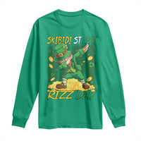 Funny Skibidi St Pat Rizz Day Long Sleeve Shirt Dabbing Leprechaun Shamrock Coin