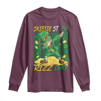 Funny Skibidi St Pat Rizz Day Long Sleeve Shirt Dabbing Leprechaun Shamrock Coin