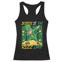 Funny Skibidi St Pat Rizz Day Racerback Tank Top Dabbing Leprechaun Shamrock Coin