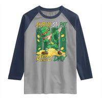 Funny Skibidi St Pat Rizz Day Raglan Shirt Dabbing Leprechaun Shamrock Coin
