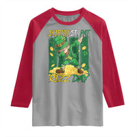 Funny Skibidi St Pat Rizz Day Raglan Shirt Dabbing Leprechaun Shamrock Coin