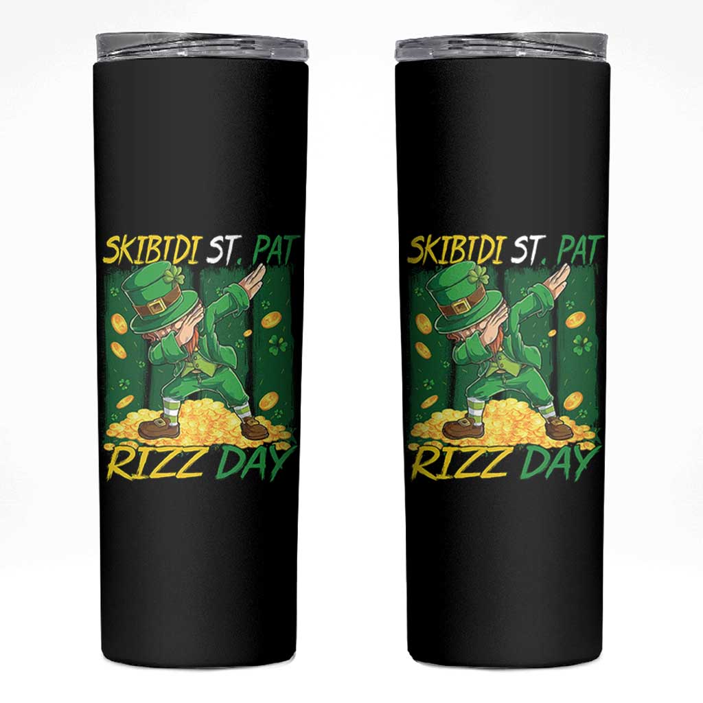 Funny Skibidi St Pat Rizz Day Skinny Tumbler Dabbing Leprechaun Shamrock Coin