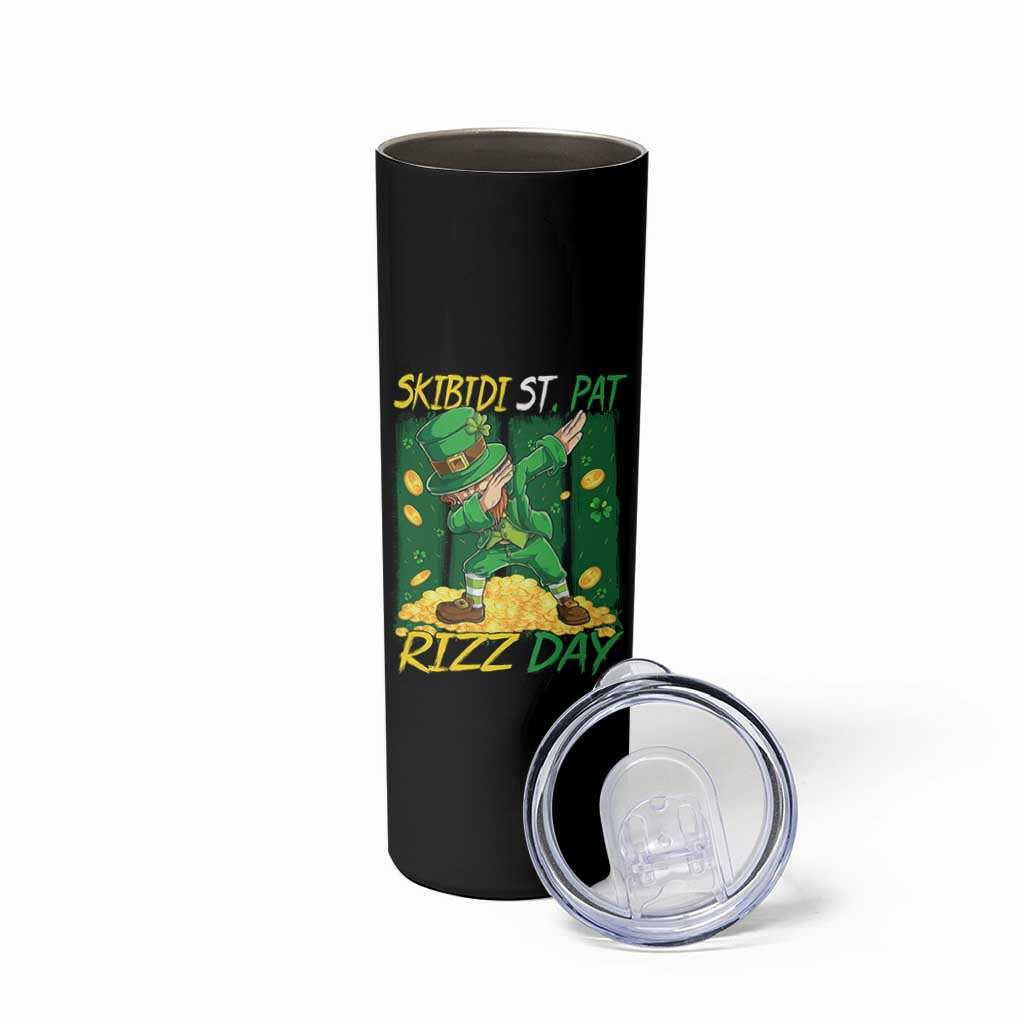 Funny Skibidi St Pat Rizz Day Skinny Tumbler Dabbing Leprechaun Shamrock Coin