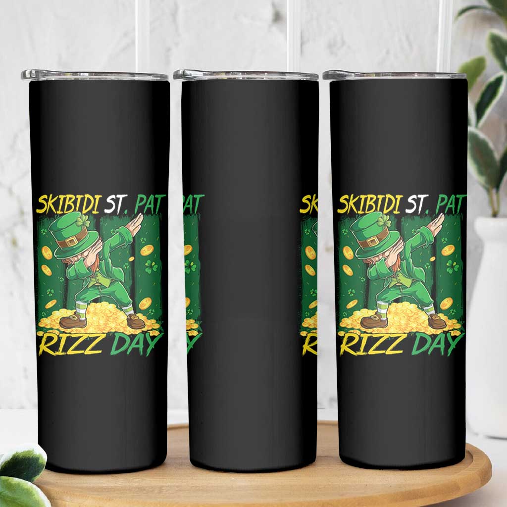Funny Skibidi St Pat Rizz Day Skinny Tumbler Dabbing Leprechaun Shamrock Coin