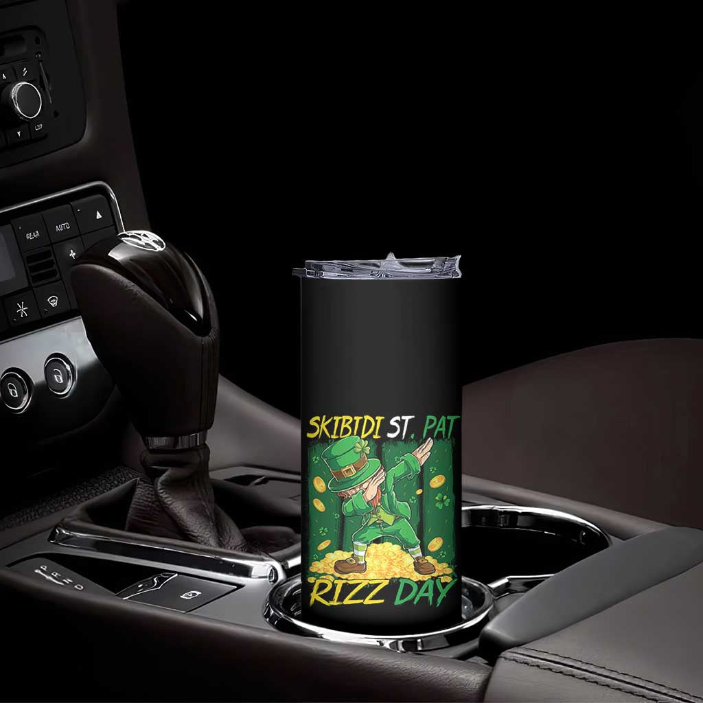 Funny Skibidi St Pat Rizz Day Skinny Tumbler Dabbing Leprechaun Shamrock Coin