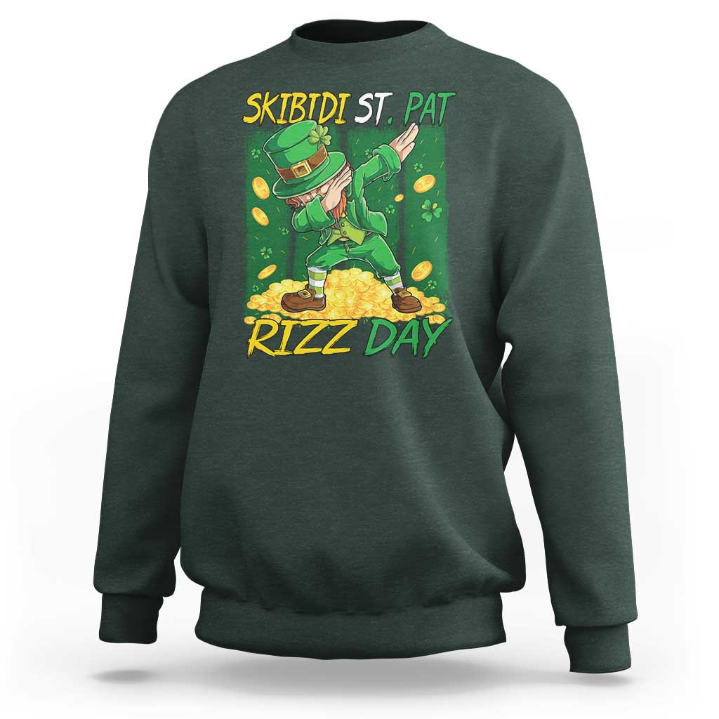 Funny Skibidi St Pat Rizz Day Sweatshirt Dabbing Leprechaun Shamrock Coin