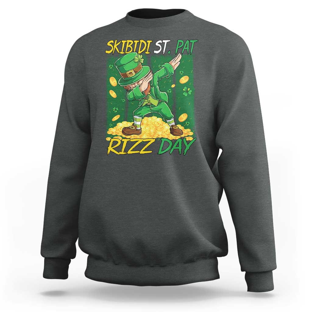 Funny Skibidi St Pat Rizz Day Sweatshirt Dabbing Leprechaun Shamrock Coin