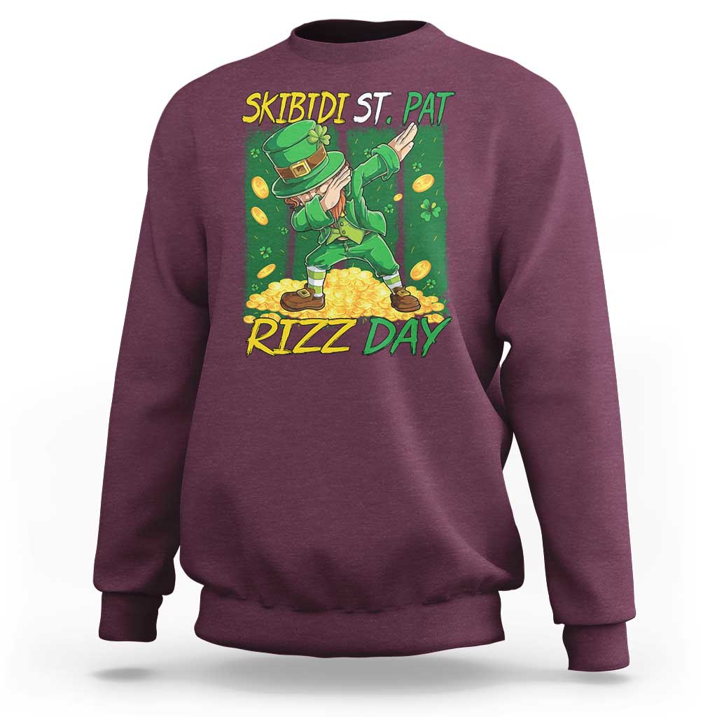 Funny Skibidi St Pat Rizz Day Sweatshirt Dabbing Leprechaun Shamrock Coin