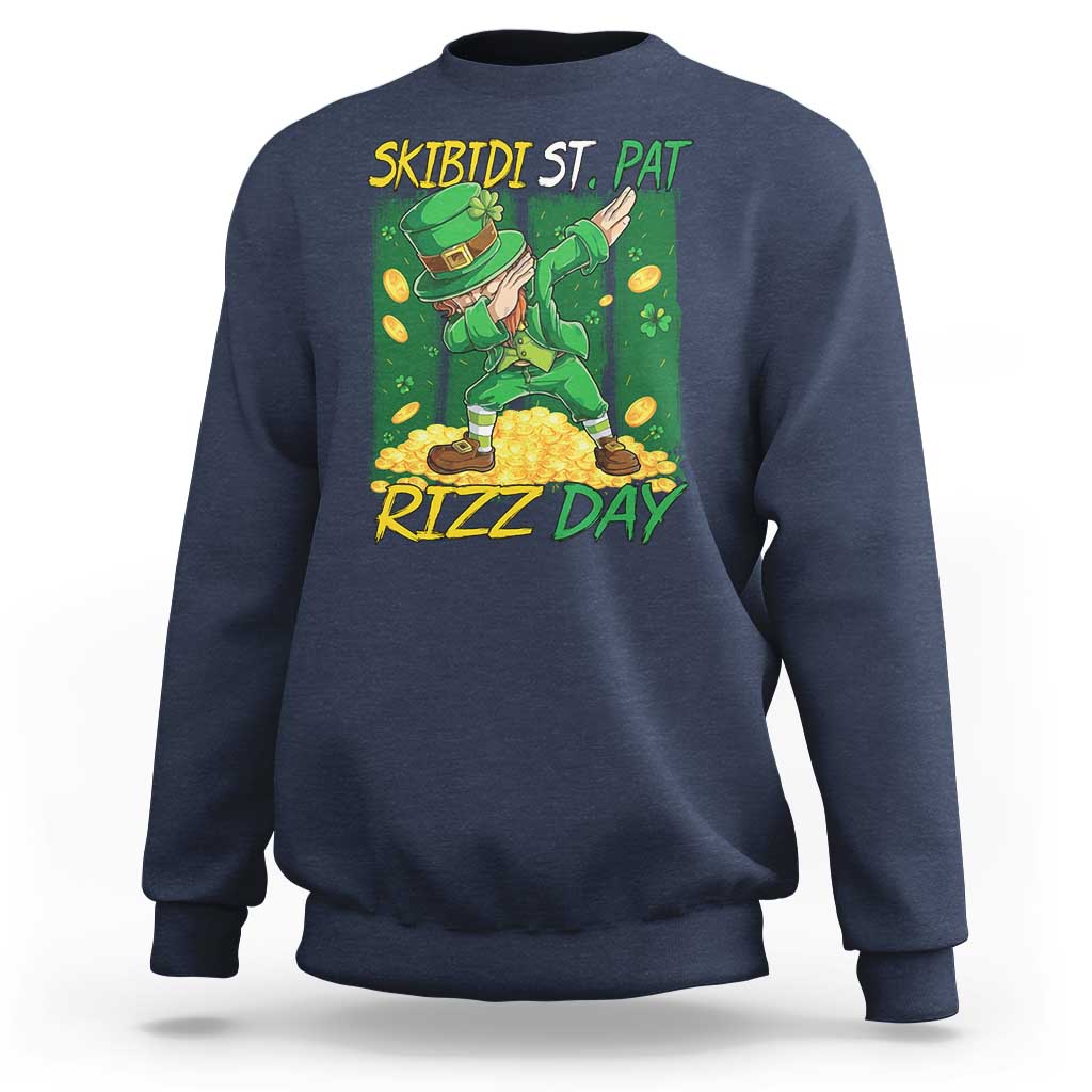 Funny Skibidi St Pat Rizz Day Sweatshirt Dabbing Leprechaun Shamrock Coin