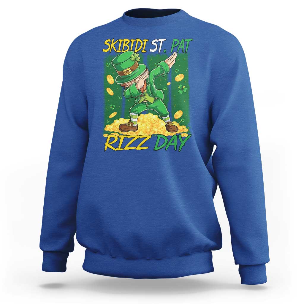 Funny Skibidi St Pat Rizz Day Sweatshirt Dabbing Leprechaun Shamrock Coin