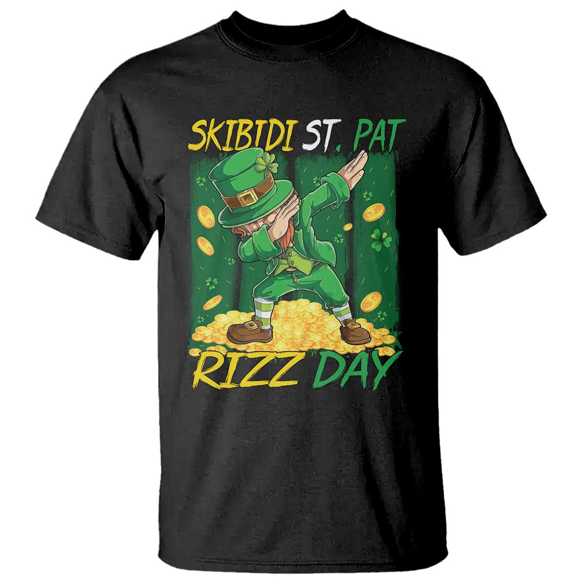 Funny Skibidi St Pat Rizz Day T Shirt Dabbing Leprechaun Shamrock Coin