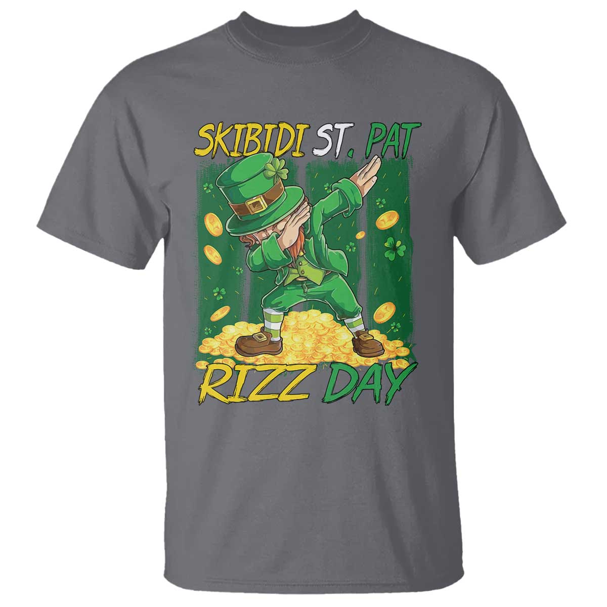 Funny Skibidi St Pat Rizz Day T Shirt Dabbing Leprechaun Shamrock Coin
