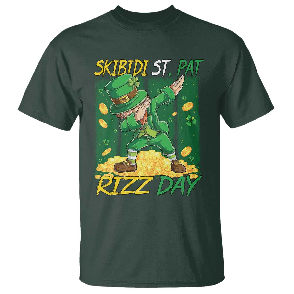 Funny Skibidi St Pat Rizz Day T Shirt Dabbing Leprechaun Shamrock Coin