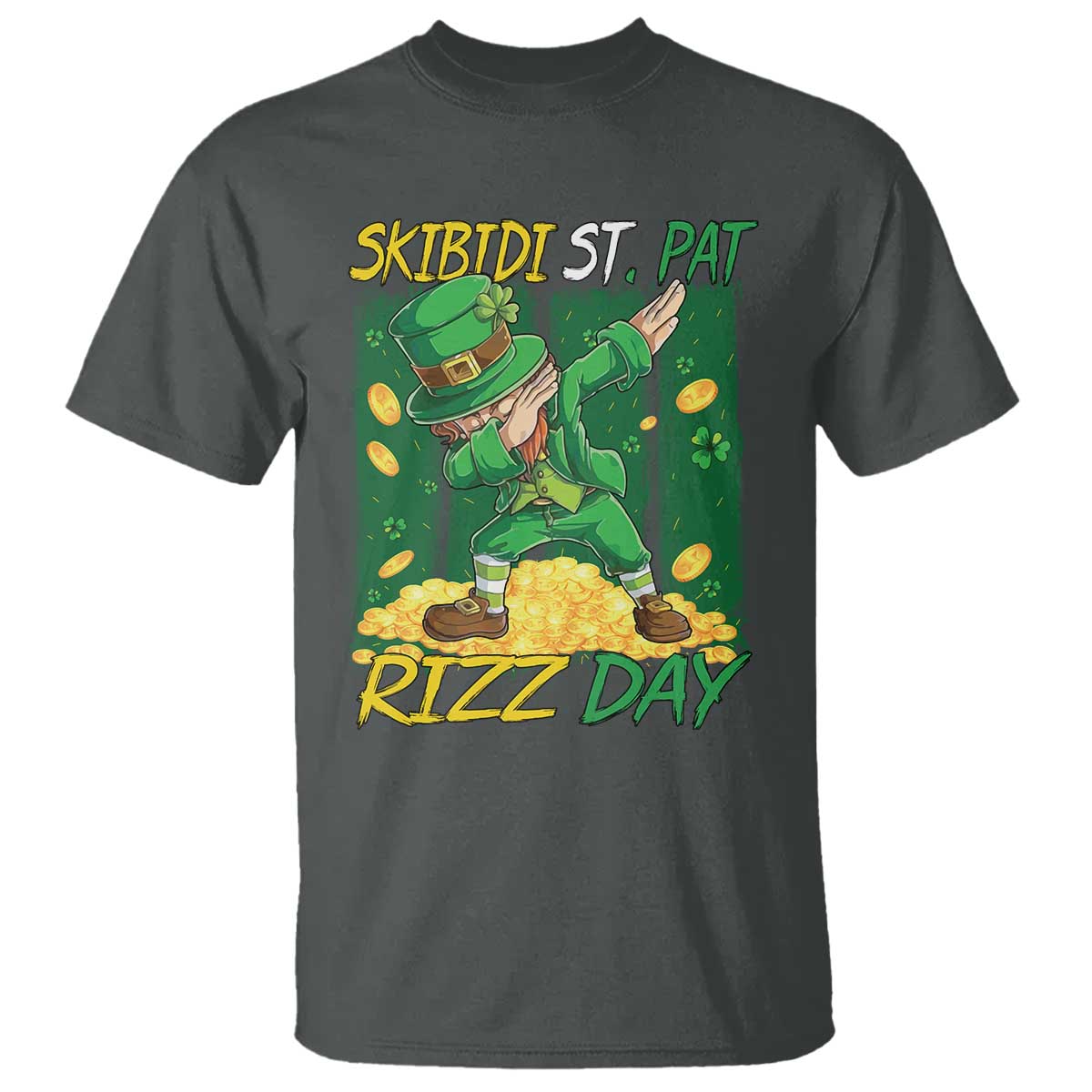 Funny Skibidi St Pat Rizz Day T Shirt Dabbing Leprechaun Shamrock Coin