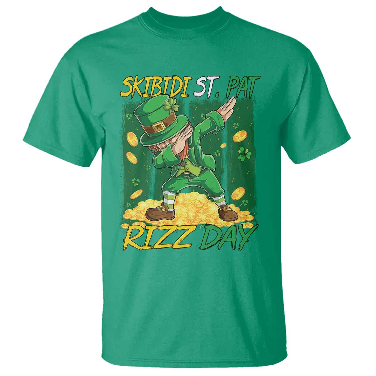 Funny Skibidi St Pat Rizz Day T Shirt Dabbing Leprechaun Shamrock Coin