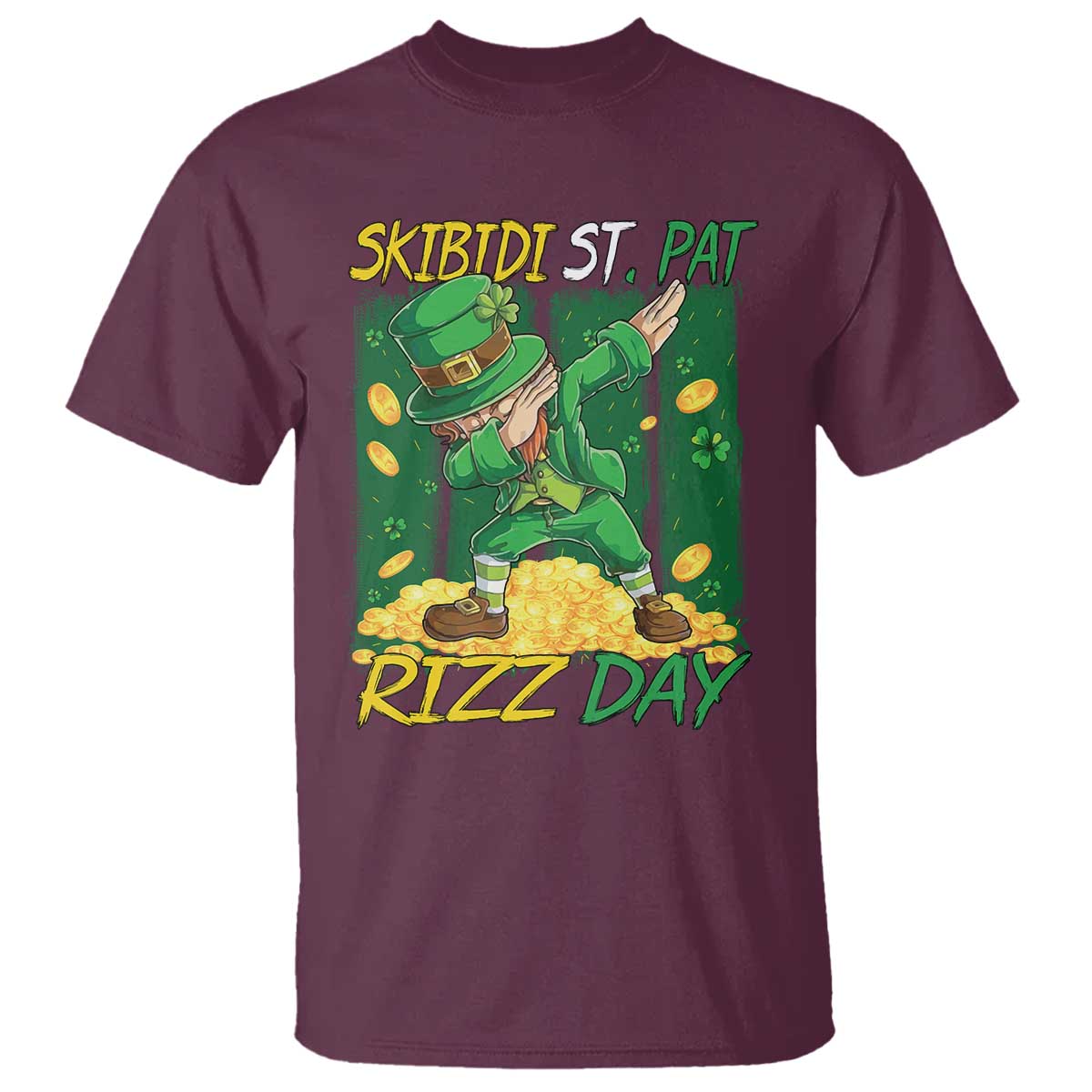 Funny Skibidi St Pat Rizz Day T Shirt Dabbing Leprechaun Shamrock Coin