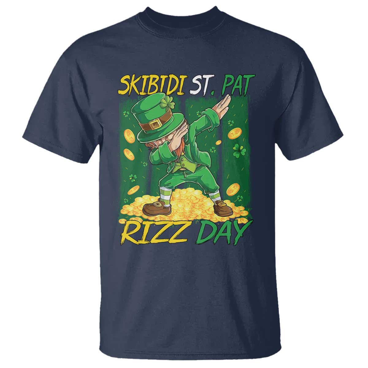 Funny Skibidi St Pat Rizz Day T Shirt Dabbing Leprechaun Shamrock Coin