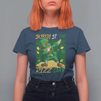 Funny Skibidi St Pat Rizz Day T Shirt For Women Dabbing Leprechaun Shamrock Coin