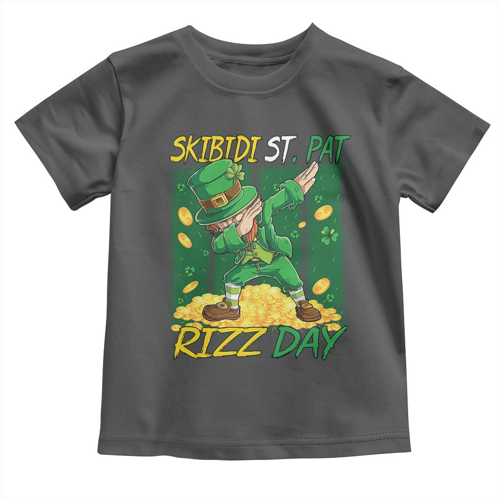 Funny Skibidi St Pat Rizz Day Toddler T Shirt Dabbing Leprechaun Shamrock Coin
