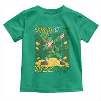 Funny Skibidi St Pat Rizz Day Toddler T Shirt Dabbing Leprechaun Shamrock Coin