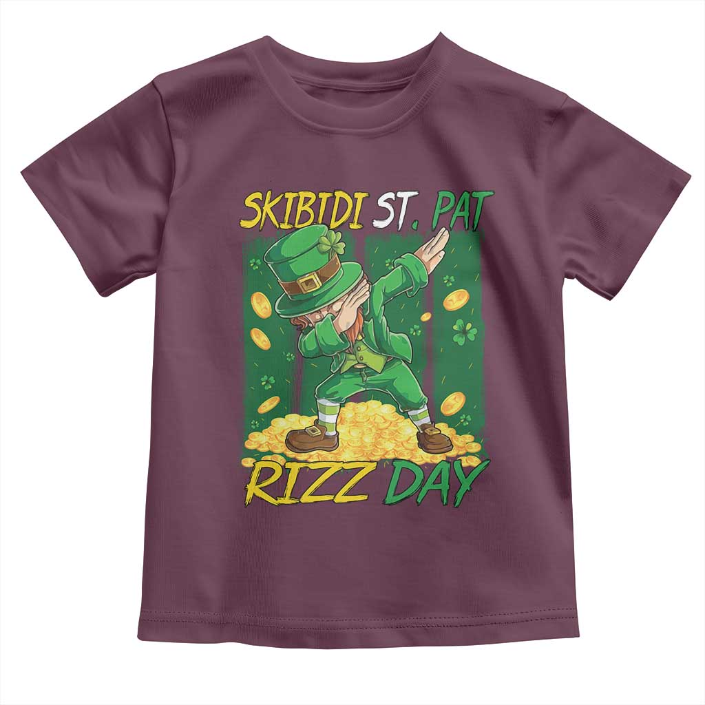 Funny Skibidi St Pat Rizz Day Toddler T Shirt Dabbing Leprechaun Shamrock Coin