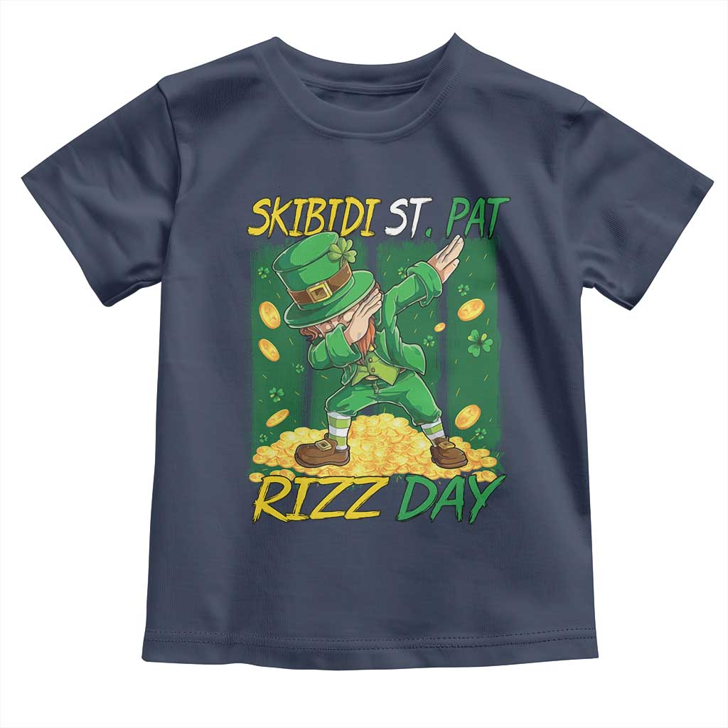 Funny Skibidi St Pat Rizz Day Toddler T Shirt Dabbing Leprechaun Shamrock Coin