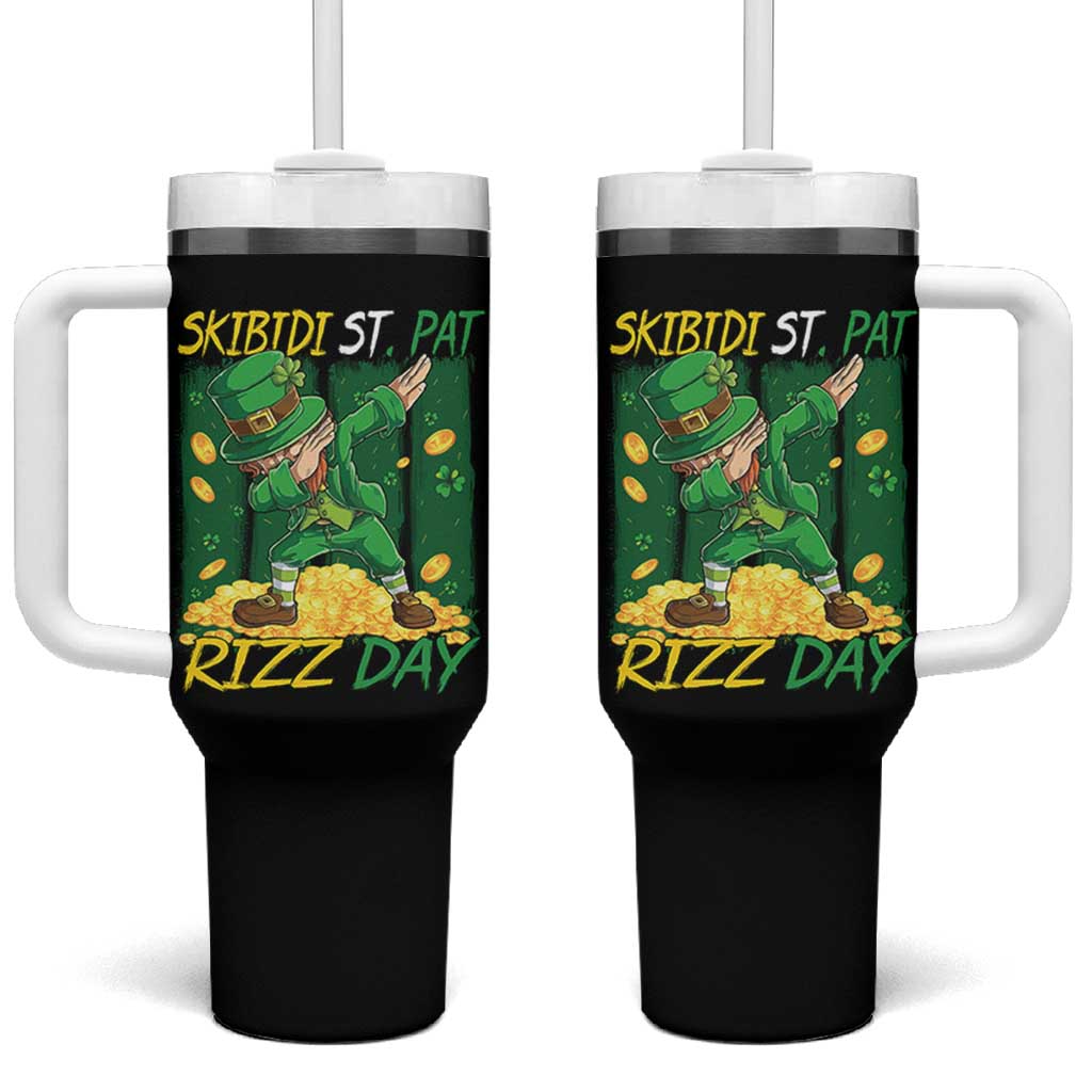 Funny Skibidi St Pat Rizz Day Tumbler With Handle Dabbing Leprechaun Shamrock Coin