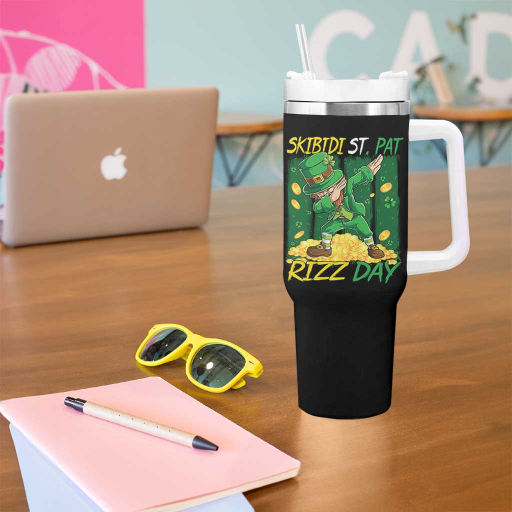 Funny Skibidi St Pat Rizz Day Tumbler With Handle Dabbing Leprechaun Shamrock Coin