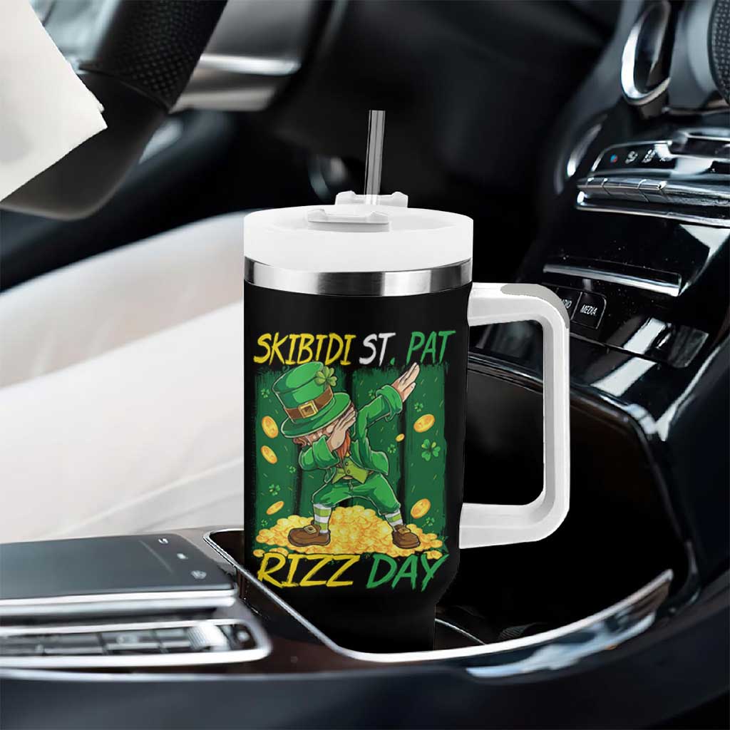 Funny Skibidi St Pat Rizz Day Tumbler With Handle Dabbing Leprechaun Shamrock Coin