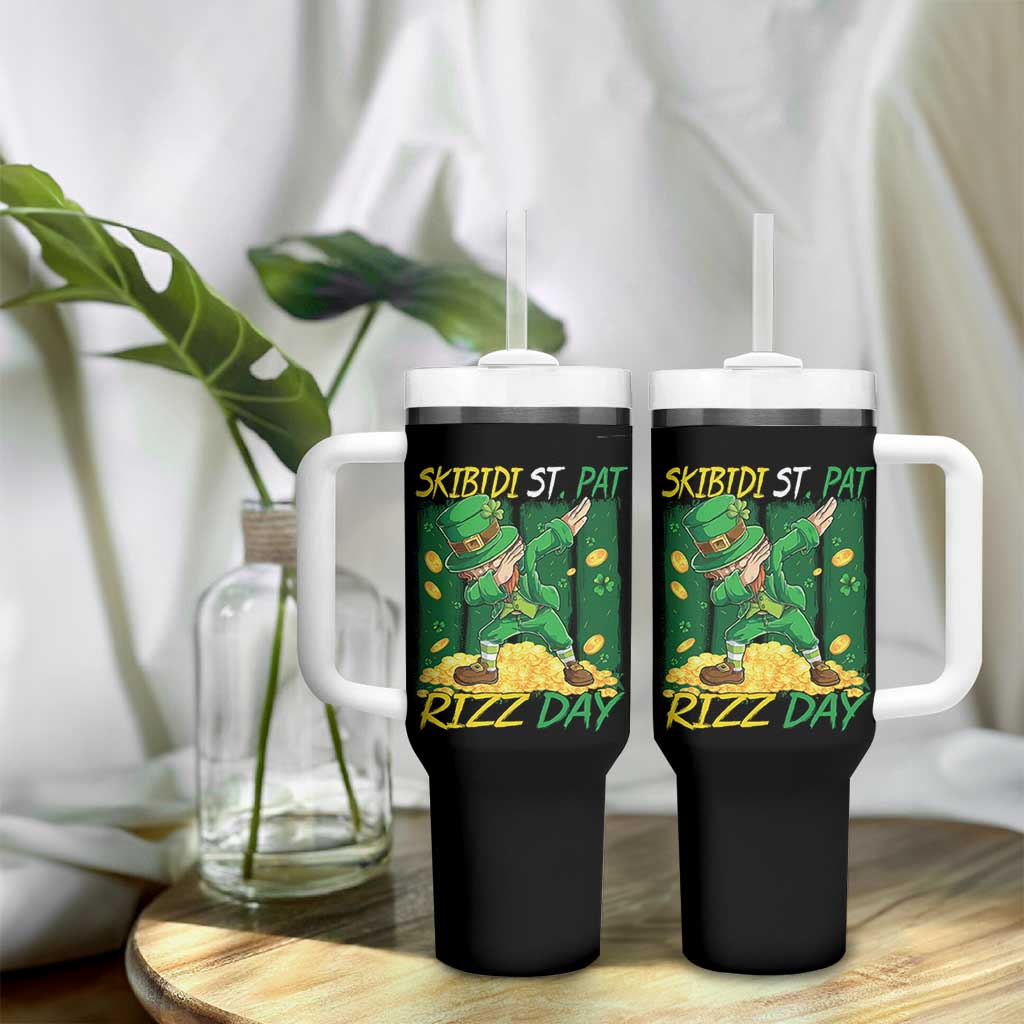 Funny Skibidi St Pat Rizz Day Tumbler With Handle Dabbing Leprechaun Shamrock Coin