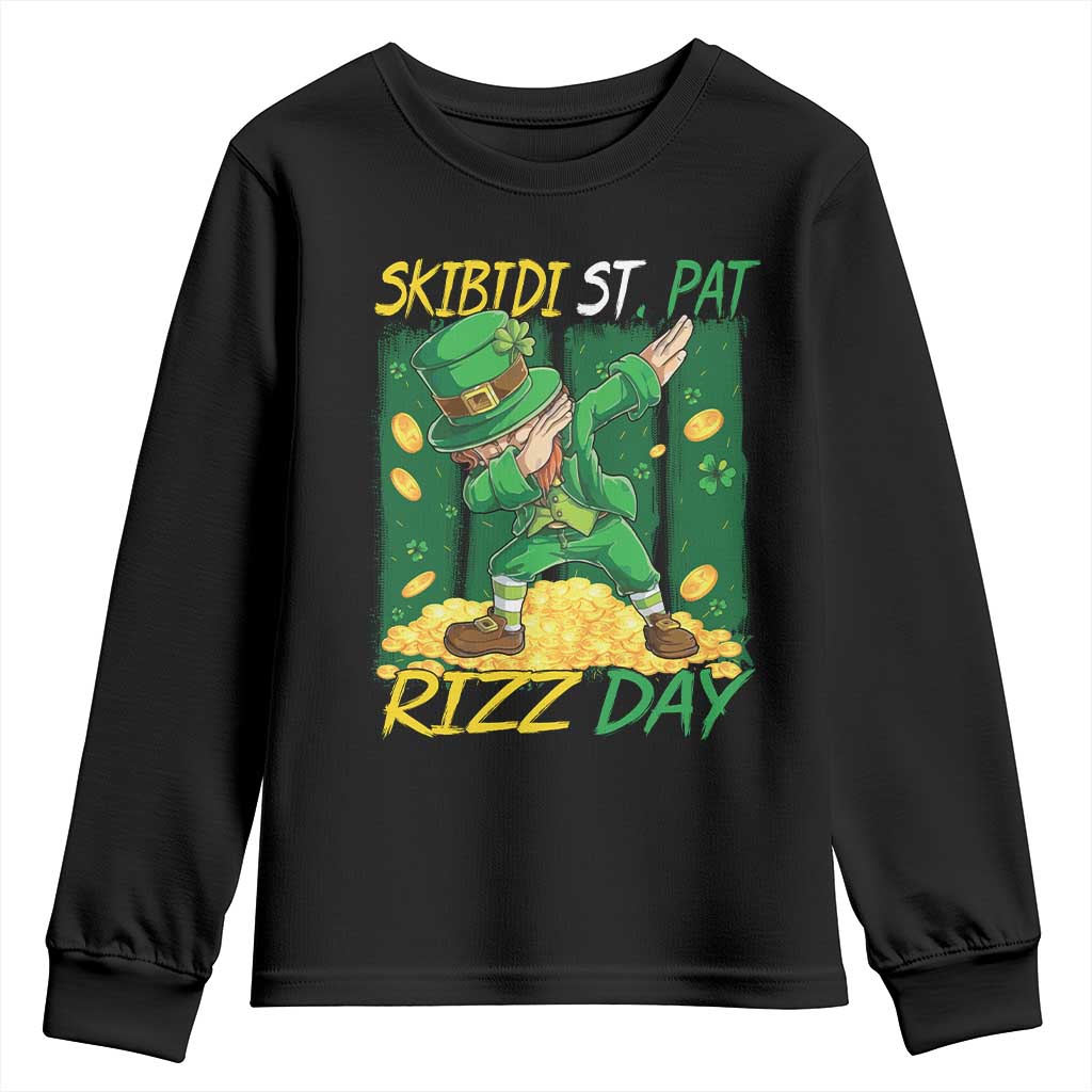 Funny Skibidi St Pat Rizz Day Youth Sweatshirt Dabbing Leprechaun Shamrock Coin