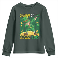 Funny Skibidi St Pat Rizz Day Youth Sweatshirt Dabbing Leprechaun Shamrock Coin