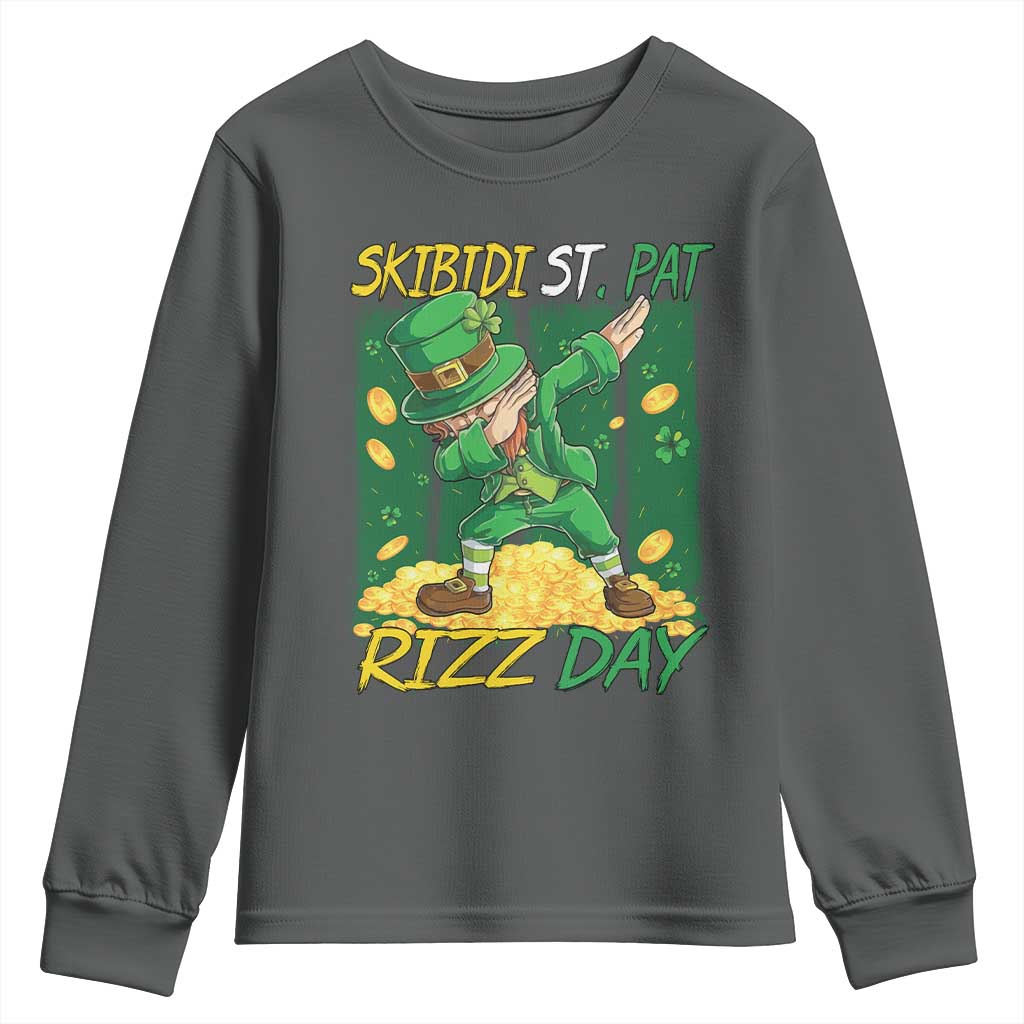 Funny Skibidi St Pat Rizz Day Youth Sweatshirt Dabbing Leprechaun Shamrock Coin