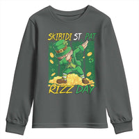 Funny Skibidi St Pat Rizz Day Youth Sweatshirt Dabbing Leprechaun Shamrock Coin