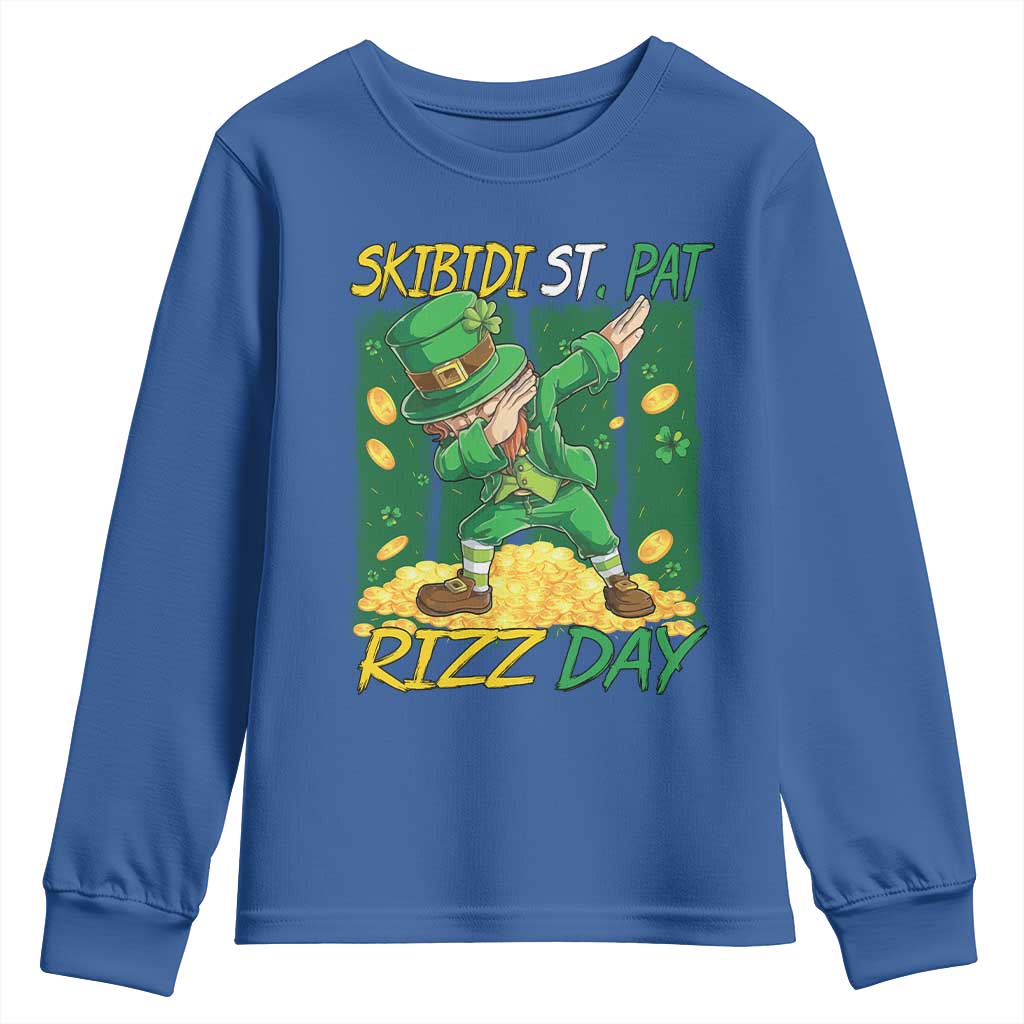 Funny Skibidi St Pat Rizz Day Youth Sweatshirt Dabbing Leprechaun Shamrock Coin