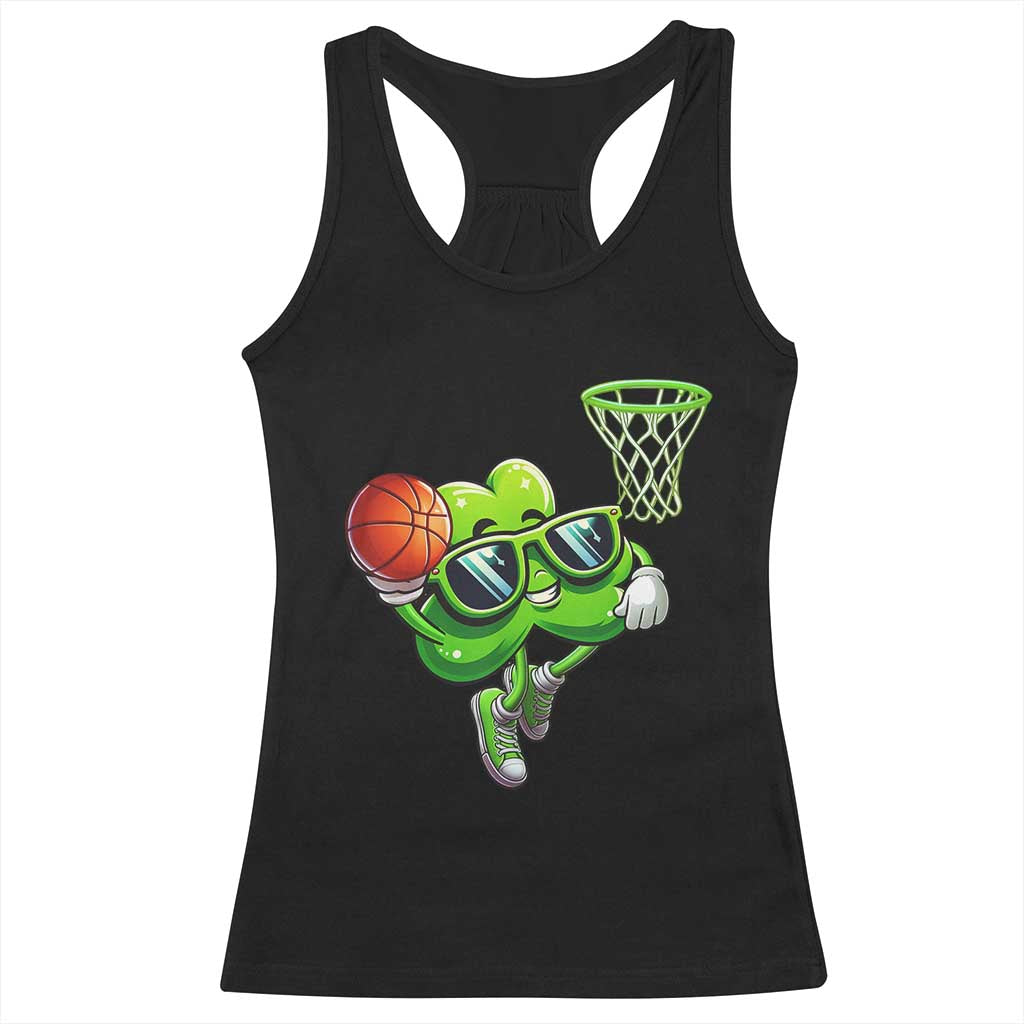 Funny St Patrick's Day Basketball Green Shamrock Racerback Tank Top