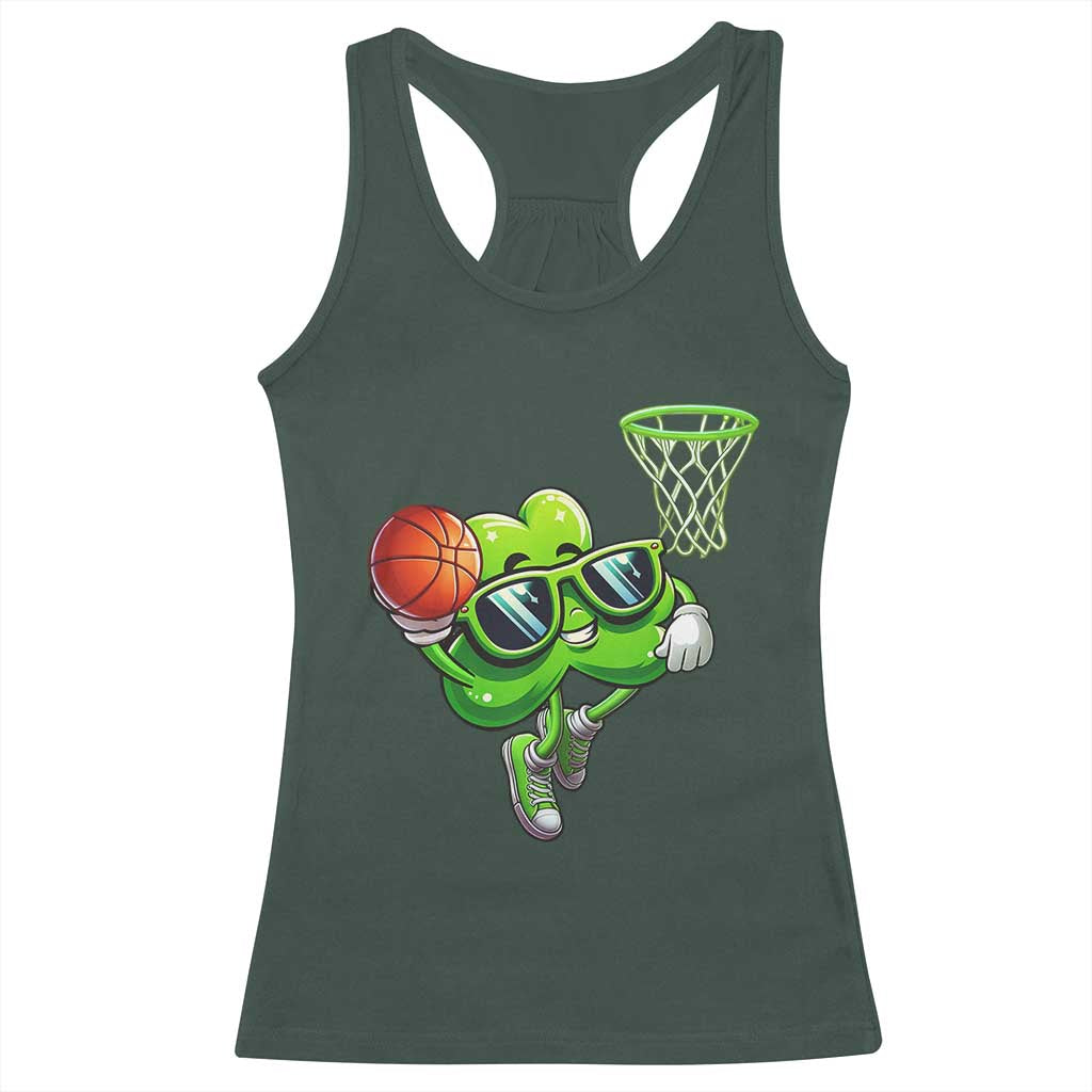 Funny St Patrick's Day Basketball Green Shamrock Racerback Tank Top