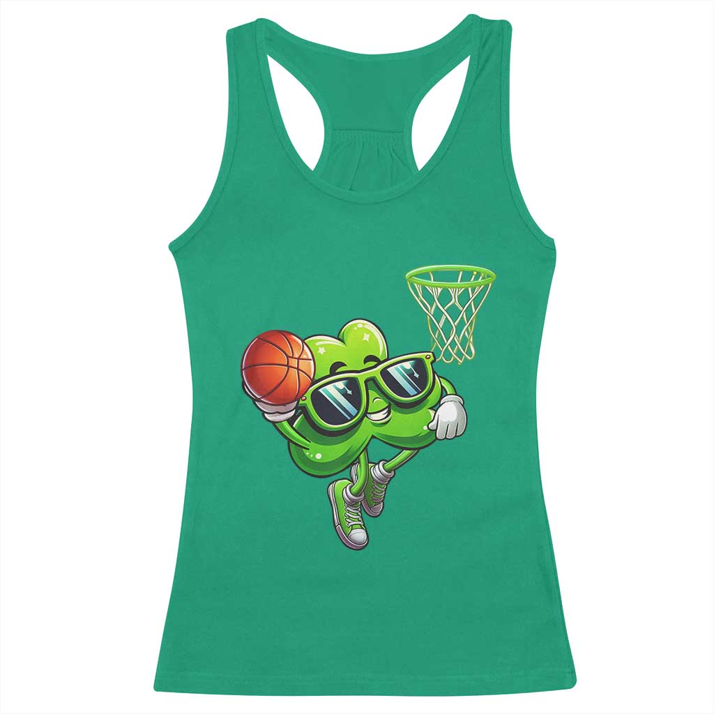 Funny St Patrick's Day Basketball Green Shamrock Racerback Tank Top