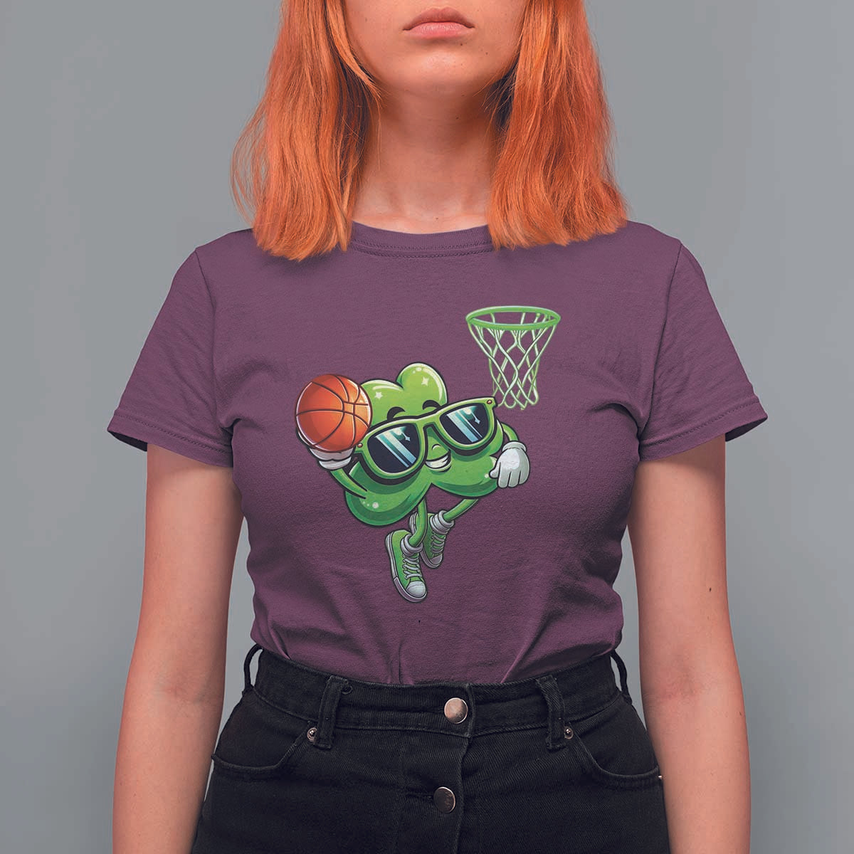Funny St Patrick's Day Basketball Green Shamrock T Shirt For Women