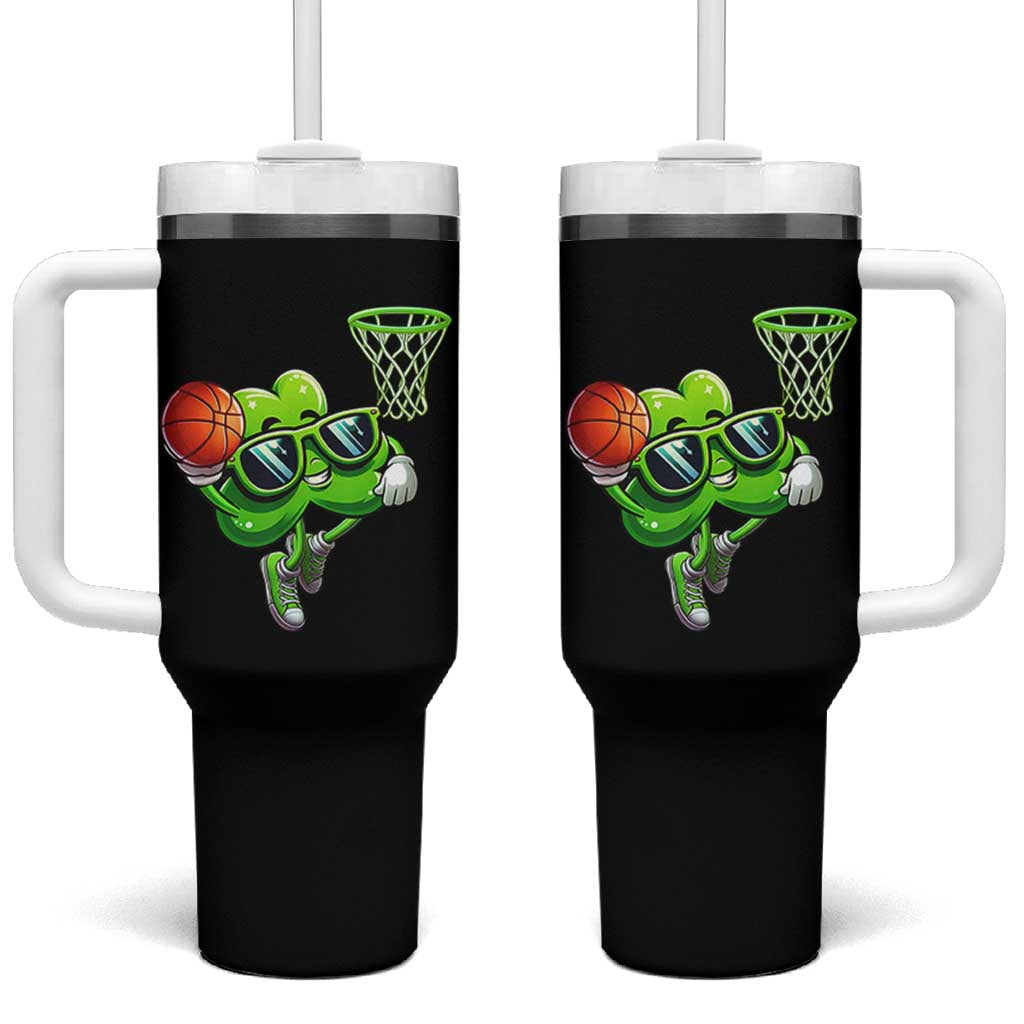 Funny St Patrick's Day Basketball Green Shamrock Tumbler With Handle