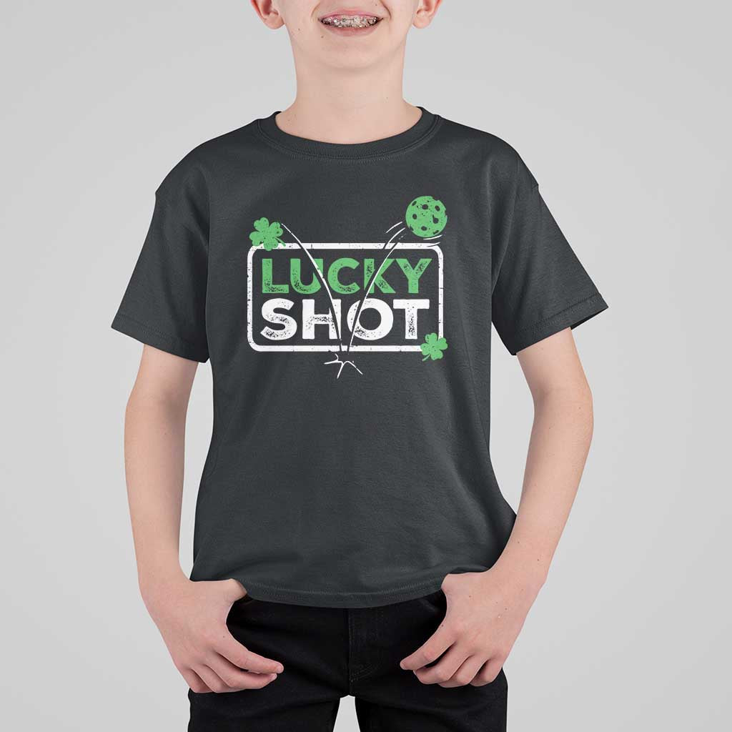 Funny St Patrick's Day Pickleball T Shirt For Kid Lucky Shot Shamrock