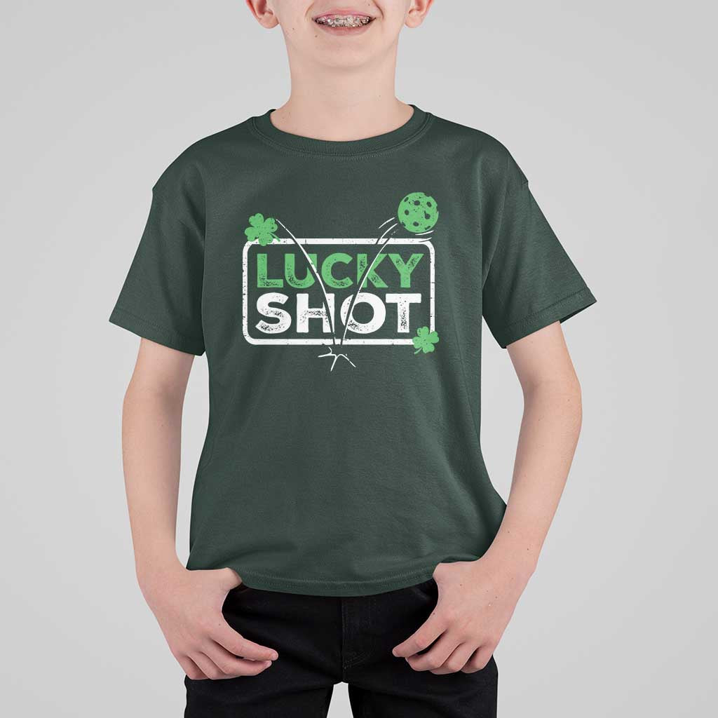 Funny St Patrick's Day Pickleball T Shirt For Kid Lucky Shot Shamrock