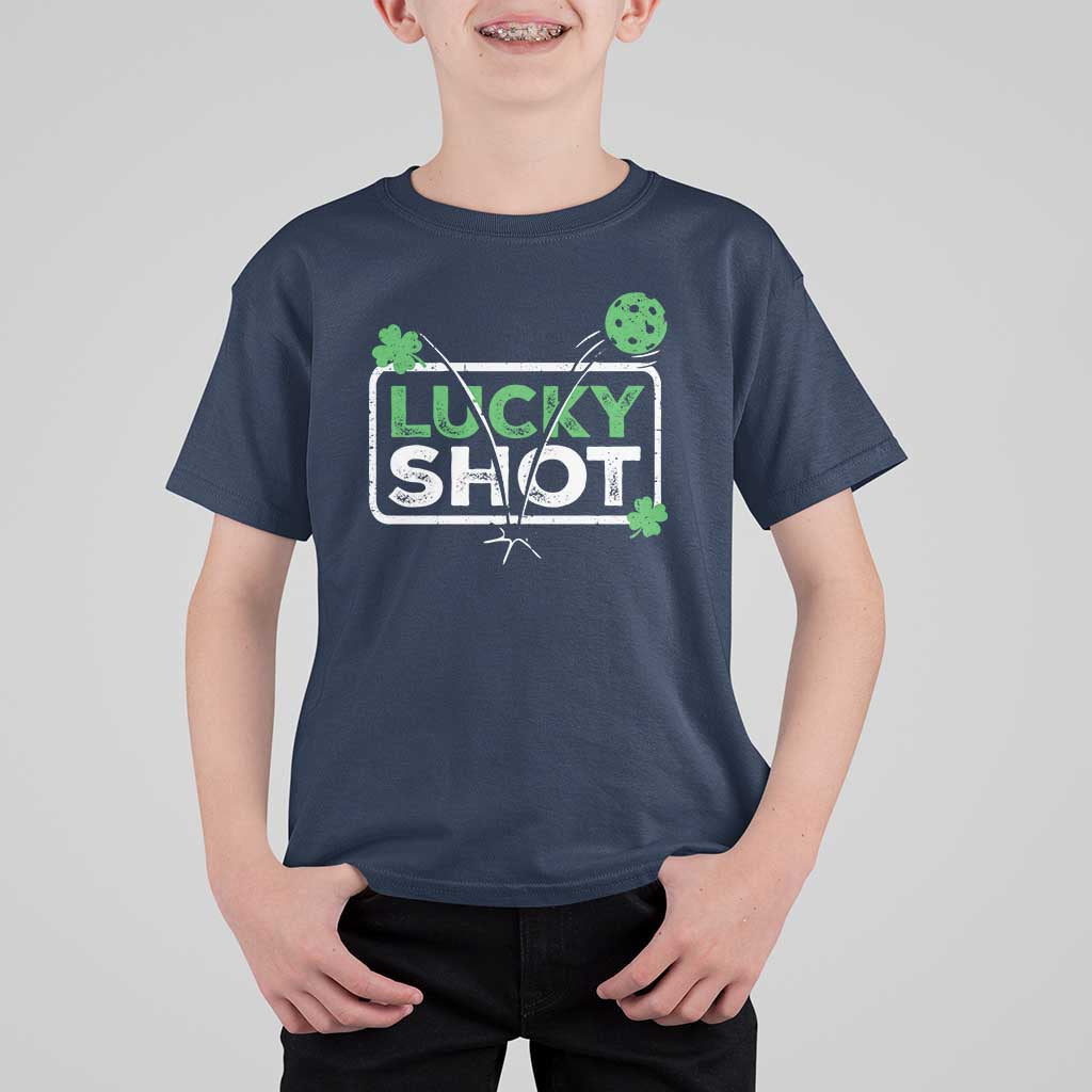 Funny St Patrick's Day Pickleball T Shirt For Kid Lucky Shot Shamrock