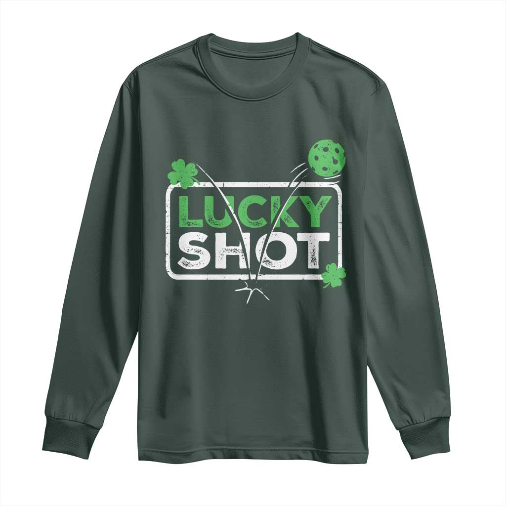 Funny St Patrick's Day Pickleball Long Sleeve Shirt Lucky Shot Shamrock