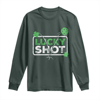 Funny St Patrick's Day Pickleball Long Sleeve Shirt Lucky Shot Shamrock