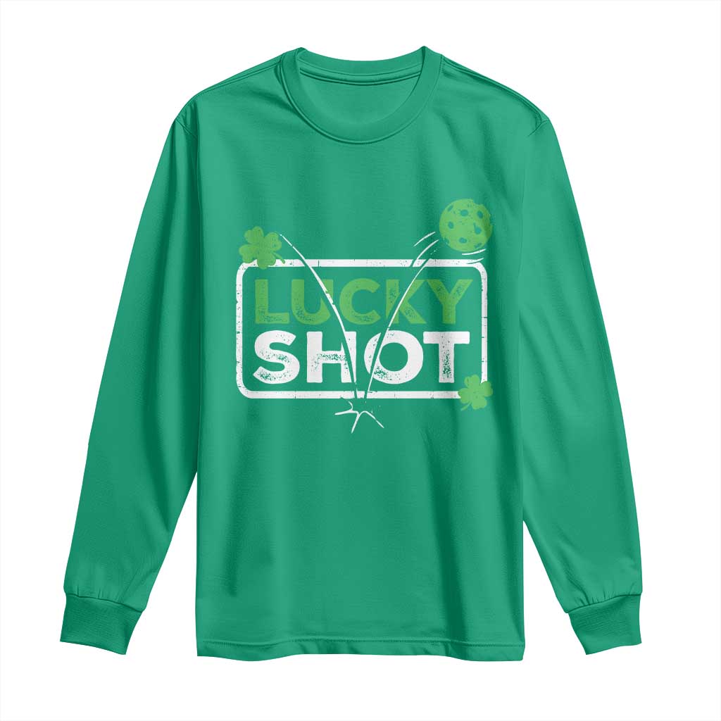 Funny St Patrick's Day Pickleball Long Sleeve Shirt Lucky Shot Shamrock