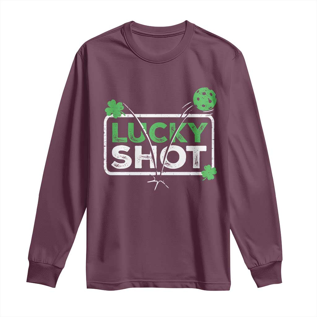 Funny St Patrick's Day Pickleball Long Sleeve Shirt Lucky Shot Shamrock