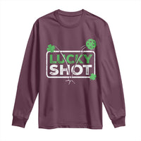 Funny St Patrick's Day Pickleball Long Sleeve Shirt Lucky Shot Shamrock